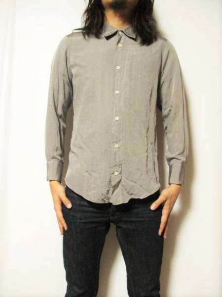 マルタンマルジェラ10★上質★シルク混 長袖シャツ 光沢グレー 1