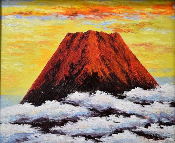 ☆山本重徳【赤富士】油絵・F8号 保証書付！☆美術年鑑掲載画家(自然