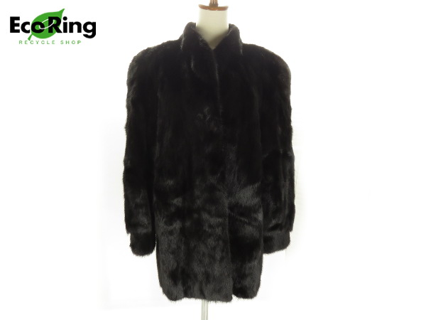 1円 美品 ミンク 毛皮 ハーフ コート ブラック DD178