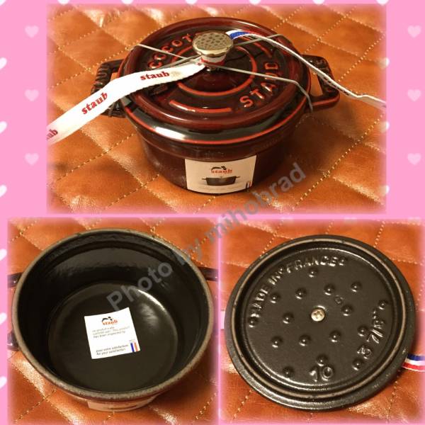 Staub☆ココット ラウンド 10cm ミニ ストウブGR 手作りミトン有 Staub