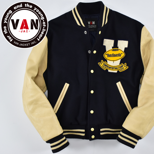 VAN JACヴァンジャケット★両面ワッペン付き 袖革スタジャン L