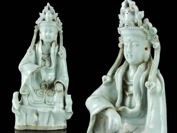 観音像 中国古玩 細密細工 Etsy 徳化窯 仏像唐物 36cm 唐草花染付観音 