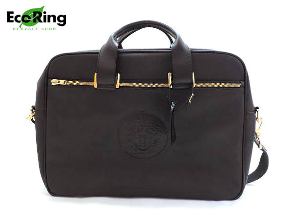 1円 ジャンニ ベルサーチ 2WAY レザー 書類鞄 ブラック CA069