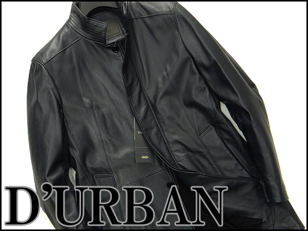 新品15万!ダーバン 極上スタンドカラーレザーコートM紺★J25023