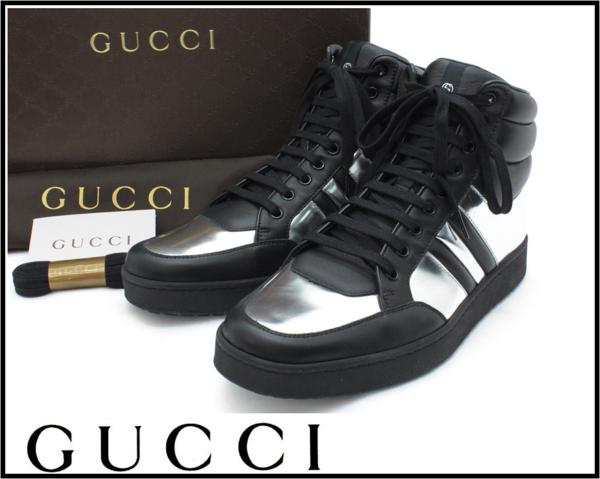 13万訳有◆7=25㎝◆GUCCI グッチ シルバーハイカットスニーカー