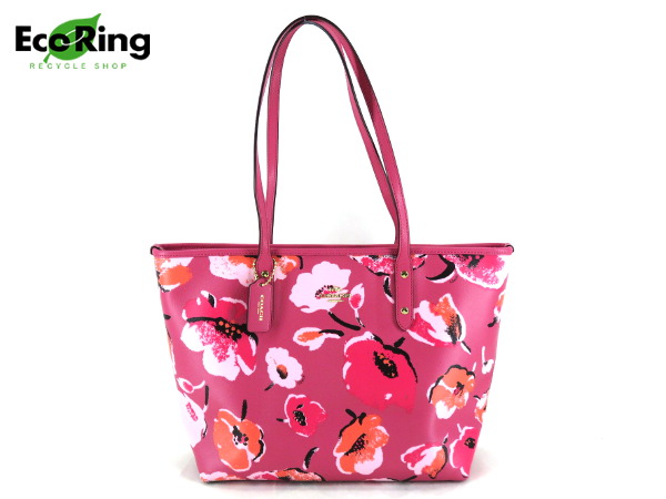 1円 超美品 コーチ ワイルドフラワー トートバッグ ピンク DQ876