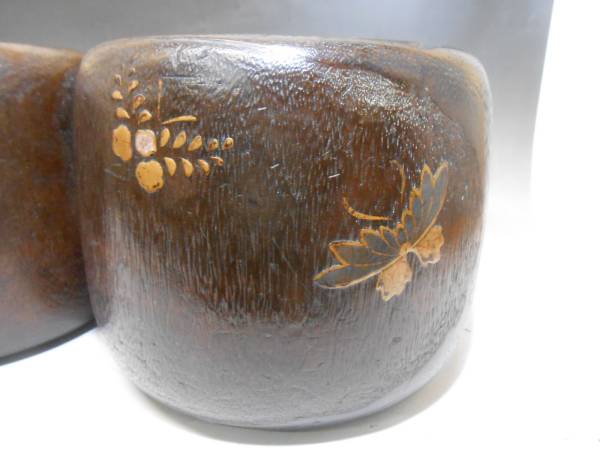 早苗;152江戸期桐製高蒔絵アゲハ蝶図紋様4個組鉄瓶掛け貴重品