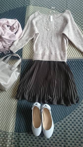 定価26190円*qualite*ほっこりニット×プリーツSKドッキングOP