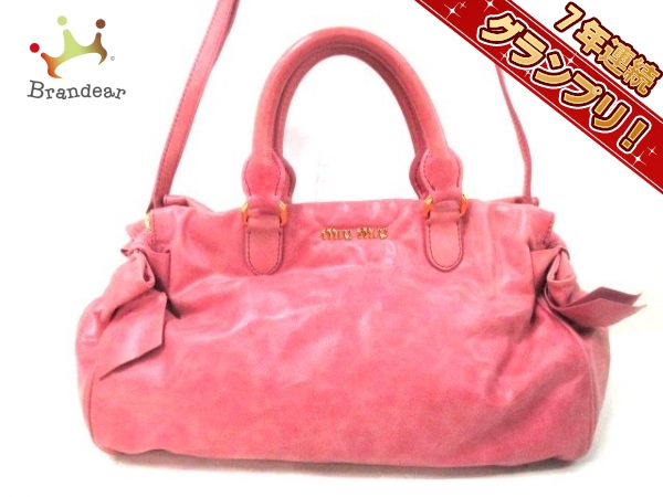 ミュウミュウ ショルダーバッグ - ピンク リボン レザー miumiu