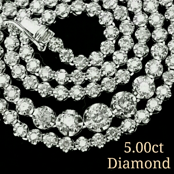 本物！5.00ct 鑑別書付 天然ダイヤモンド テニスネックレスK18WG_1