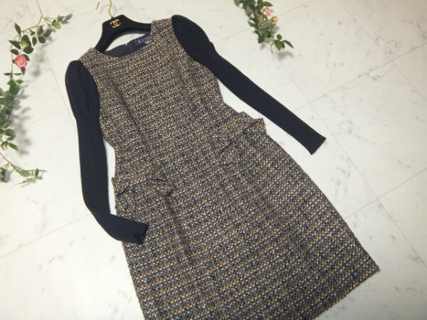 新品同様☆エムズグレイシー☆リボン 冬ツィード・ワンピース36