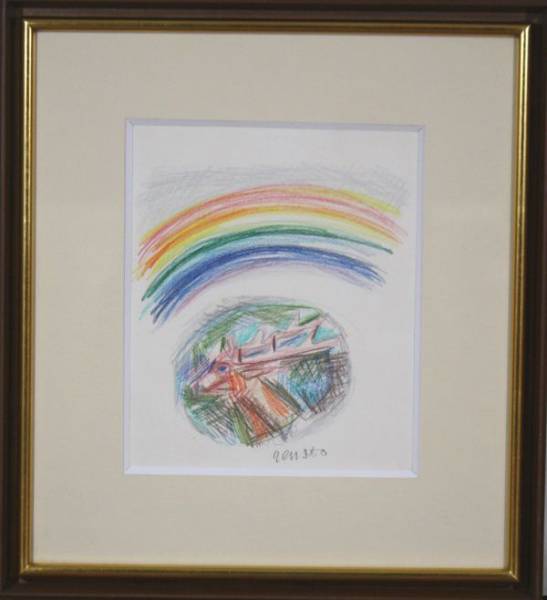 伊藤　廉 「 鹿　」 色鉛筆　素描　名古屋画廊シール