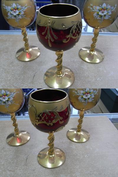 ☆ベネチアンガラス ムラノ ワイングラス 3客 24KT Used