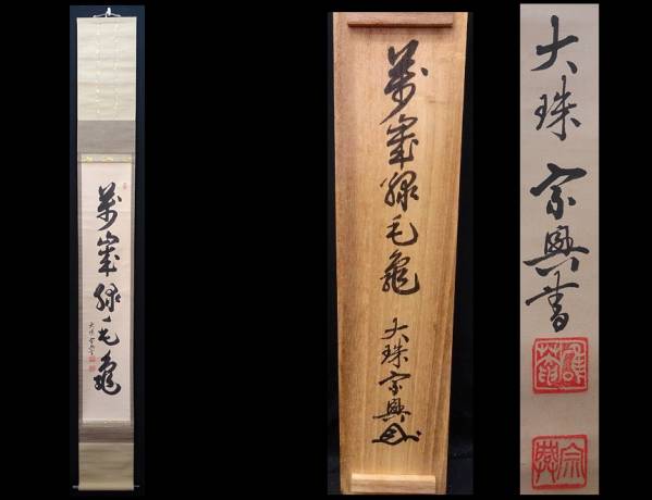 CB68■掛軸 大珠宗典 『万歳緑毛亀』 一行書 肉筆 紙本 共箱①*y