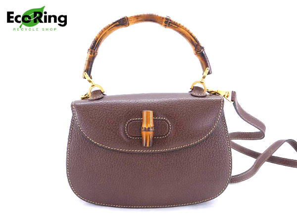 1円 美品 グッチ バンブー 2WAY レザー ハンドバッグ 茶 AB295