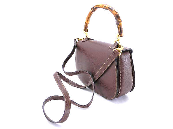1円 美品 グッチ バンブー 2WAY レザー ハンドバッグ 茶 AB295