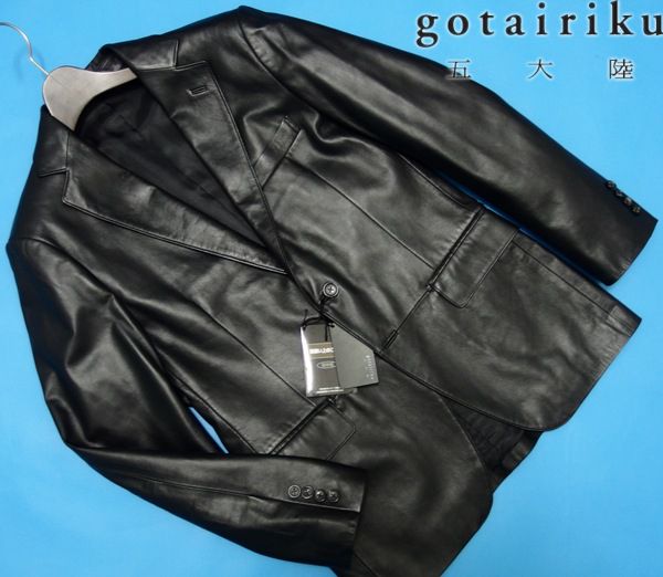 新品12.9万★五大陸 最高峰ラムレザー テーラードジャケットL黒