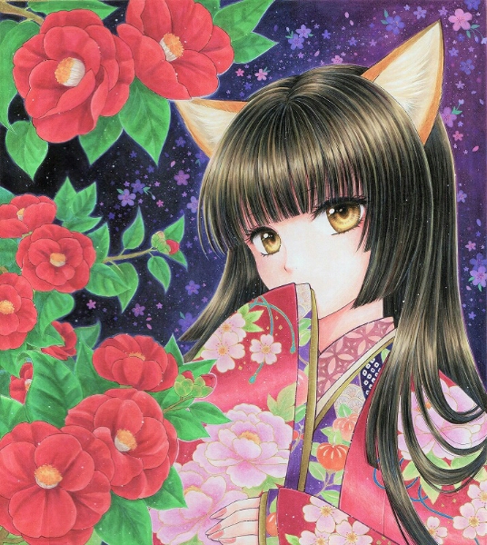 手描きイラスト＊オリジナル＊化け狐＊色紙(手描きイラスト)｜売買され