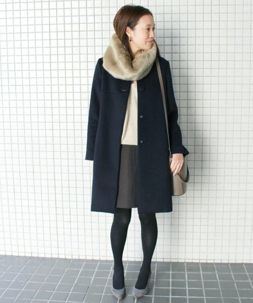 SLOBE IENA ファースヌードツキノーカラーコート 紺36 16aw 