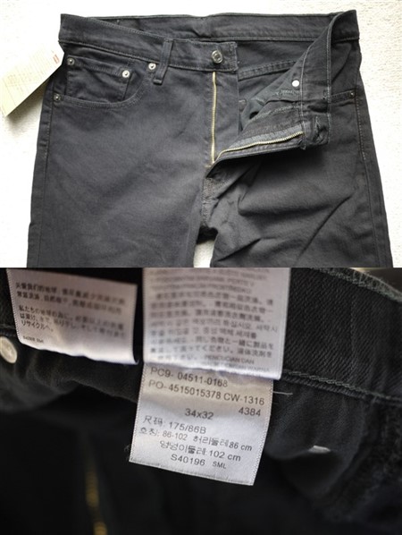 新品リーバイス04511-0168 W34 511 スリム ブラック ストレッチデニム