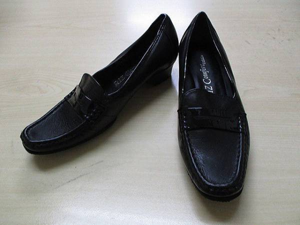23cmEEE新品RIZリズコンフォート日本製黒牛革レザー靴パンプス