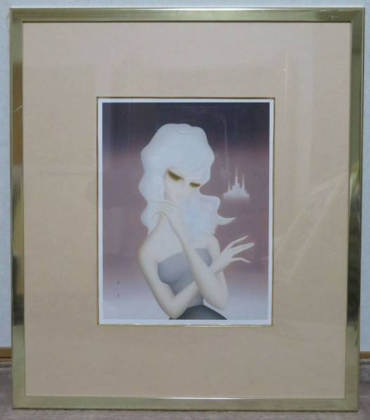 東郷青児」抽象的な女性像の絵画チューリップ 東郷青児 水彩 『女性像