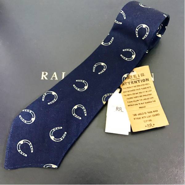 新品 RRL 総柄インディゴ ネクタイ ホースシュー柄 ネイビー