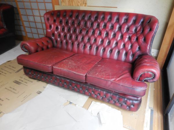 アンティーク　チェスターフィールドソファ　３人　ジャンク