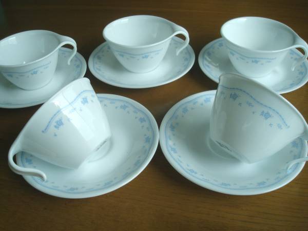 未使用★コレール★Corelle★モーニングブルー★カップ＆ソーサー 5客★ＵＳＡ