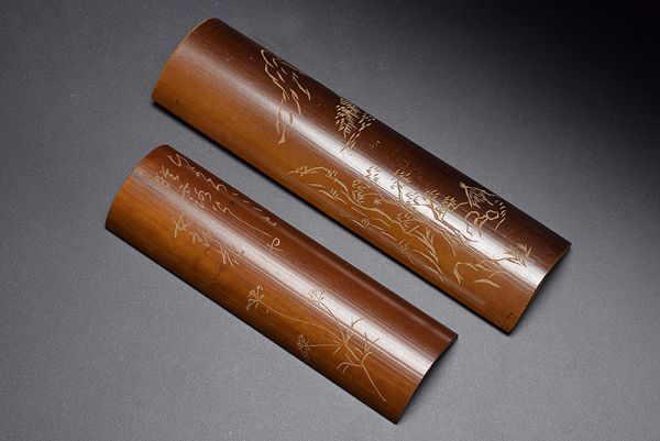 仙媒 茶合 煎茶道具 古竹彫「楽」字文茶合 煎茶道具