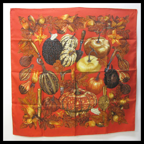 ☆HERMES スカーフ カレ/かぼちゃとコロシント/赤☆1C29SC5A
