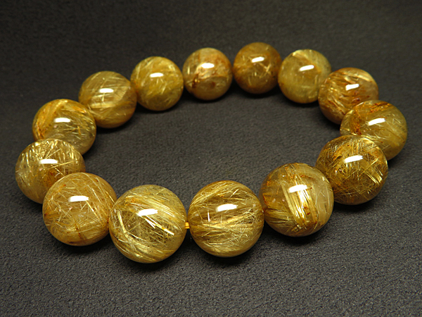 高品質g1000円★大粒【黄金タイチンルチル】水晶ブレスレットＭ★15mm