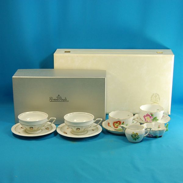 W17855 HEREND HANDPAINTED カップ＆ソーサー 箱付 ・ ROSENTHAL カップ＆ソーサー 箱付 ２点セット