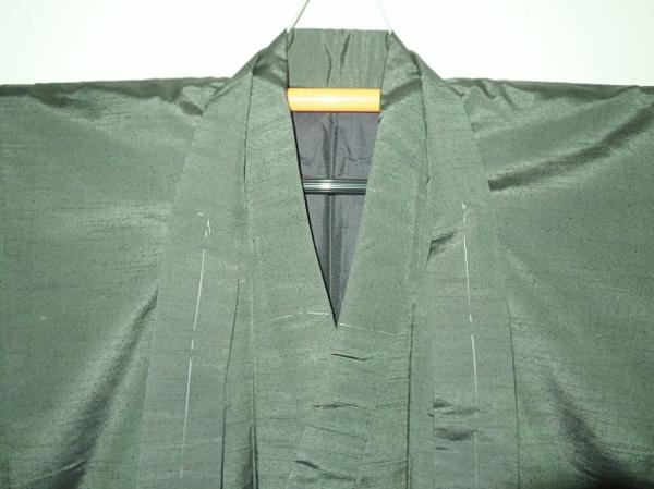 壱1328本絹米澤お召紬 男着物羽織裄66丈133К灰緑青銅色極上現代未着用