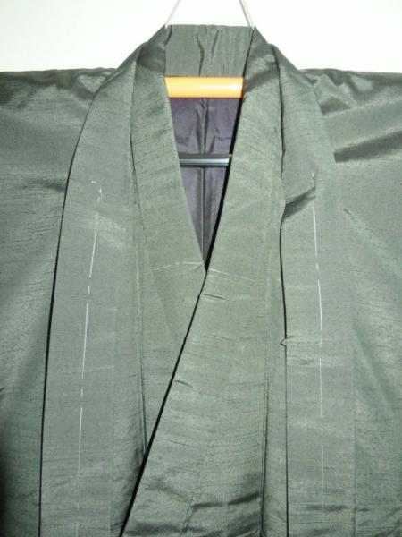 壱1328本絹米澤お召紬 男着物羽織裄66丈133К灰緑青銅色極上現代未着用