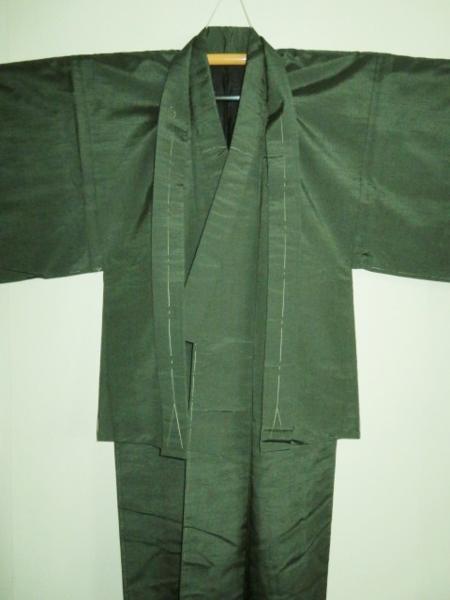 壱1328本絹米澤お召紬 男着物羽織裄66丈133К灰緑青銅色極上現代未着用