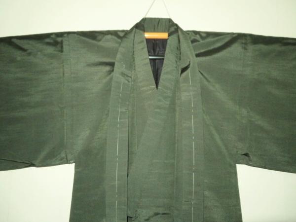壱1328本絹米澤お召紬 男着物羽織裄66丈133К灰緑青銅色極上現代未着用