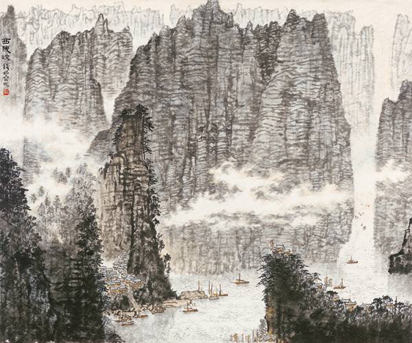 銭松岩-西陵峡　古筆 古文書 古書 水墨画 文人画 中国絵画 中国墨蹟　掛け軸