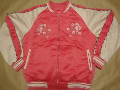 桜ｘ英字刺繍★和柄スカジャン/Ｓピンク・Ｌ【新品】