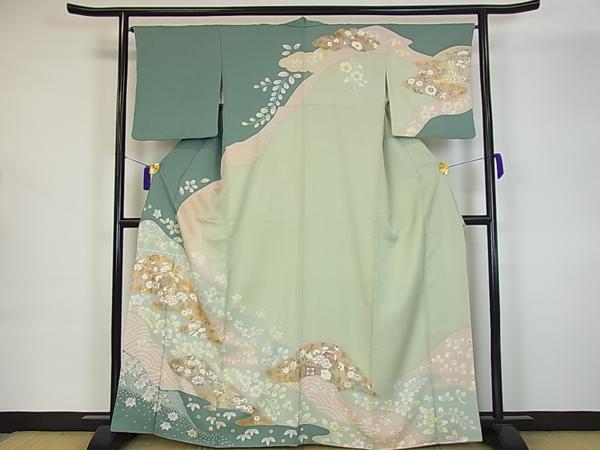 平和屋特選着物■極上　訪問着　友禅　駒刺繍　遠山花車吉祥文　金彩　逸品m206