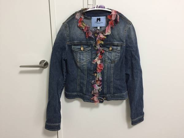 ブルマリン アンナモリナーリ デニムジャケット Gジャン ノーカラージャケット シフォン装飾