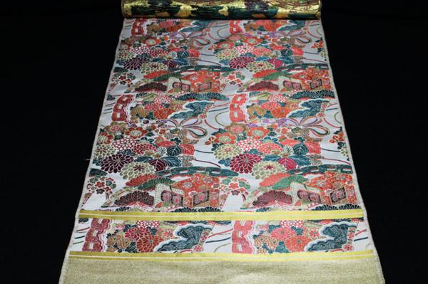 【京夢桜】★旧家宝箱★貴重品★アンティーク時代正絹丸帯反物★職人仕事伝統工芸織物★刀袋リメイク材料★KOH857