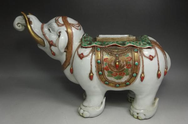 緑屋*南□時代古玩 色絵 象塔 香炉 置物 幅42cm/古伊万里 緑屋*南□時代古玩 色絵 象塔 香炉 置物 幅42cm/古伊万里