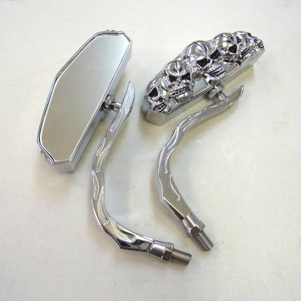 バイクミラー スカルミラー ハーレー 汎用 クロームメッキ ハーレー
