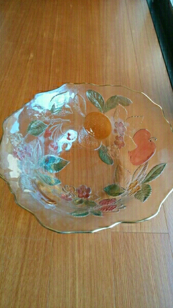 中古　フルーツ柄　ガラス大鉢_2