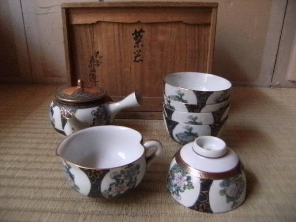 ★九谷焼/煎茶器セット急須湯呑湯冷まし★蓋裏欠け　（茶道具鉄瓶瓶掛火鉢風炉）