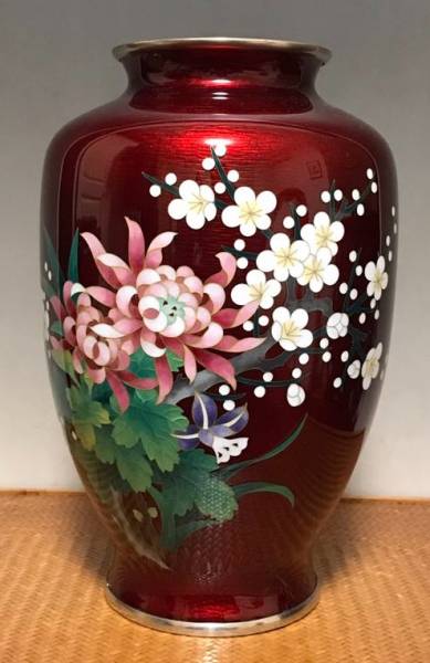 七宝焼　四君子文　花瓶　時代箱　V　9058 七宝焼 安藤七宝店 花瓶 | 七宝焼きの窯元、佐藤七宝店 - V 花文
