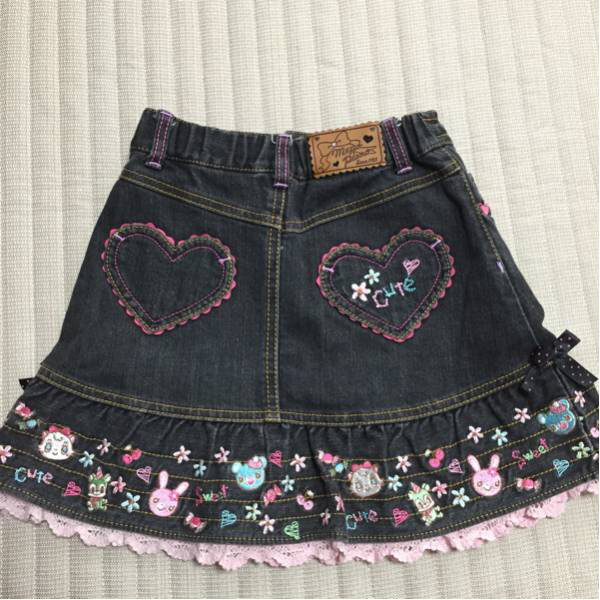 新品 メゾピアノ ミミポポスカート 水色 リボン 刺繍 平成レトロ 110