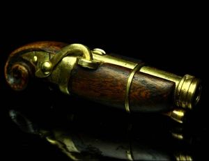 櫻】時代古玩 鉄地 火縄銃根付 提物 極上品.ss