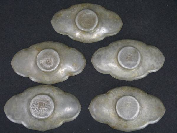 永記浄錫　木瓜式茶托　五客　錫茶入れ　錫器茶器　煎茶道具